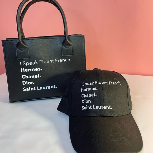 NEW TRENDY I SPEAK FLUENT DESIGNERS BLACK MINI MODEN VEGAN TOTE - Picture 4 of 4